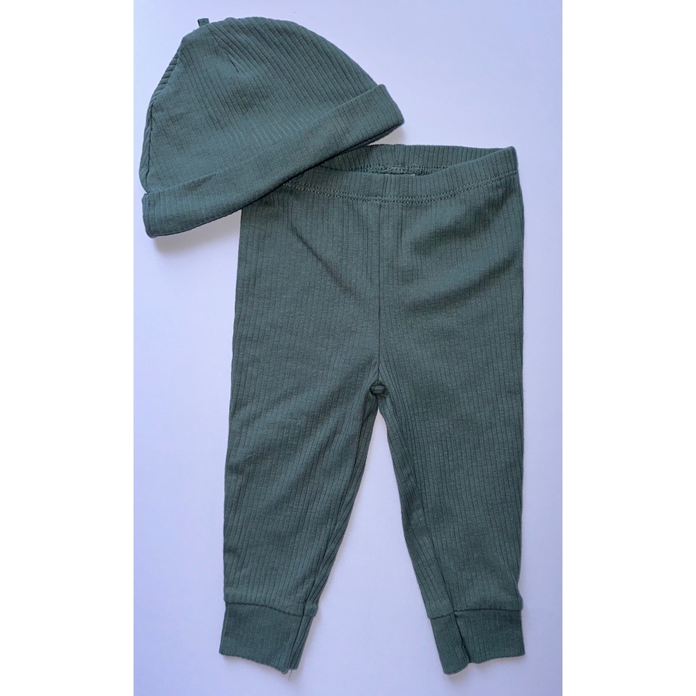 Carter's Baby Sage Green Ribbed 2 Pc‎ Hat & Pant Set Size 9mo
